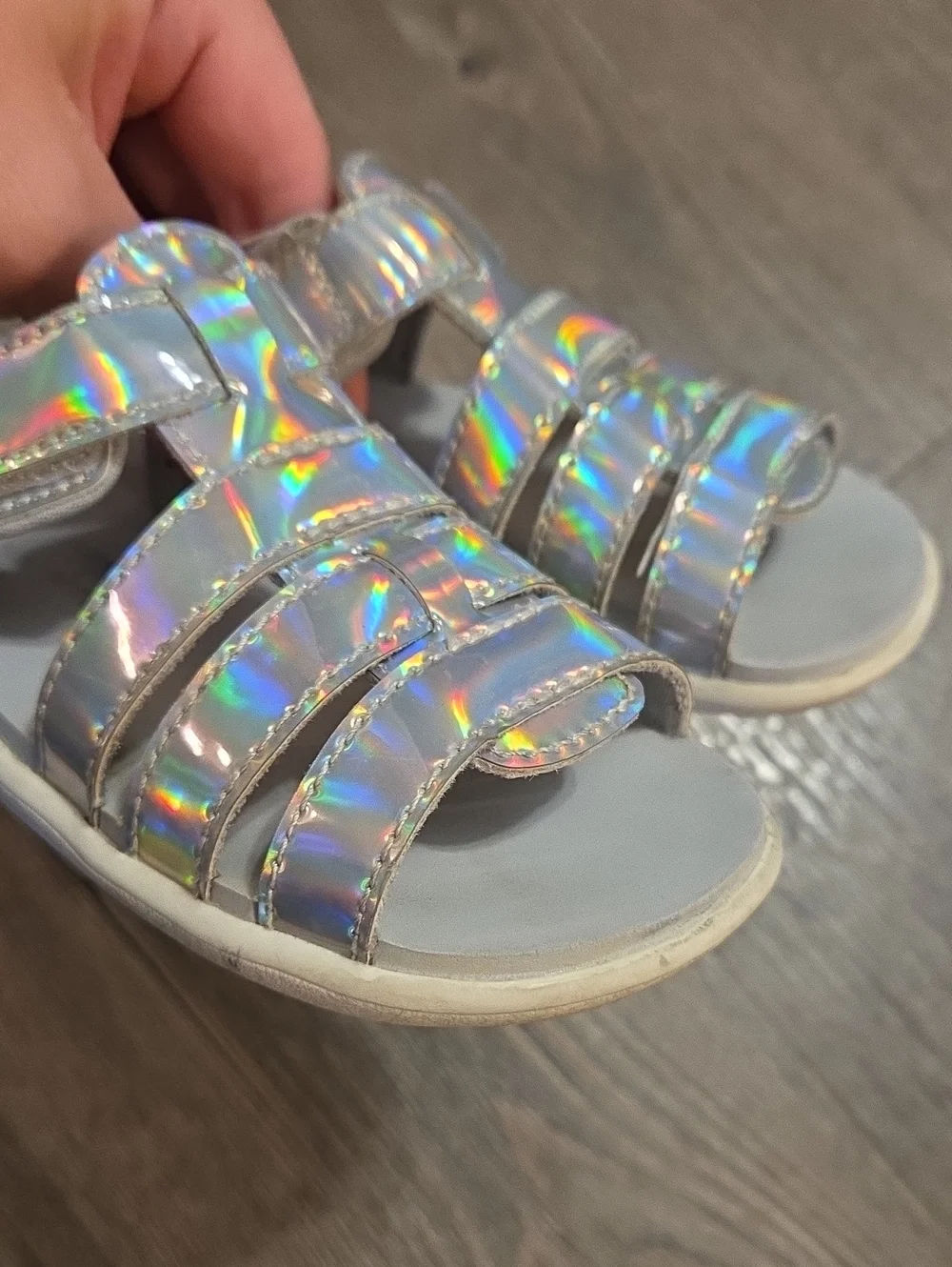 See Kai Run • Girls' Holographic Silver Sandals with Adjustable Velcro Straps
